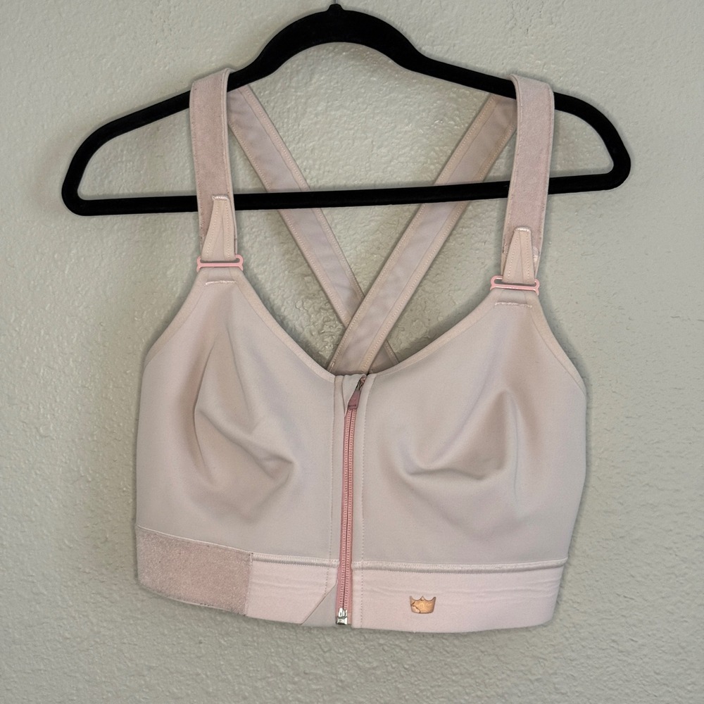 SHEFIT High Impact Sports Bra Size 3Luxe Pink Rose Gold Front Zip Gym Training
